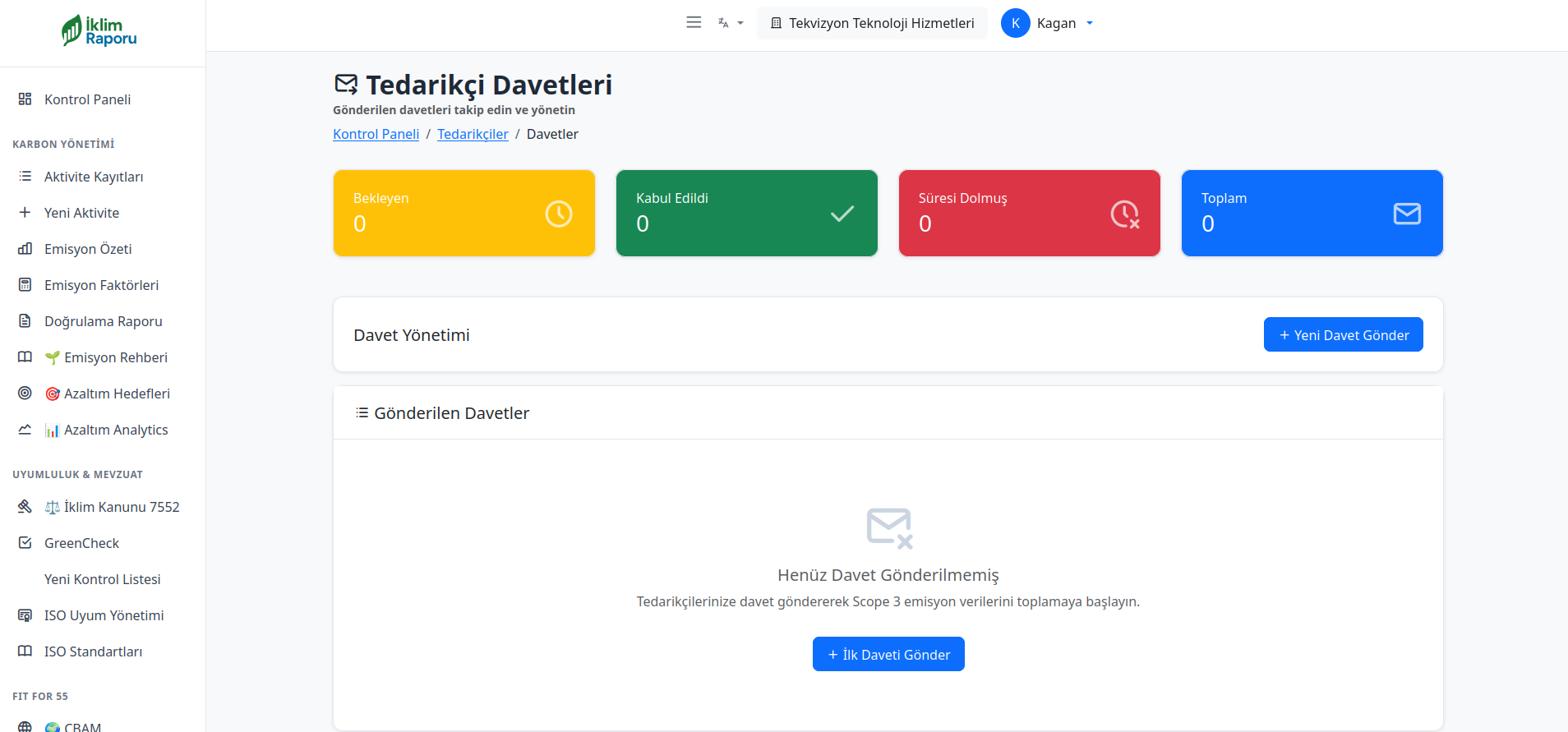 Tedarikçi Davetleri - GreenChain modülü ile tedarikçi yönetimi ve Scope 3 emisyon toplama